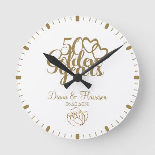 Gepersonaliseerde Goud 50e Jubileum Gift Wit Ronde Klok