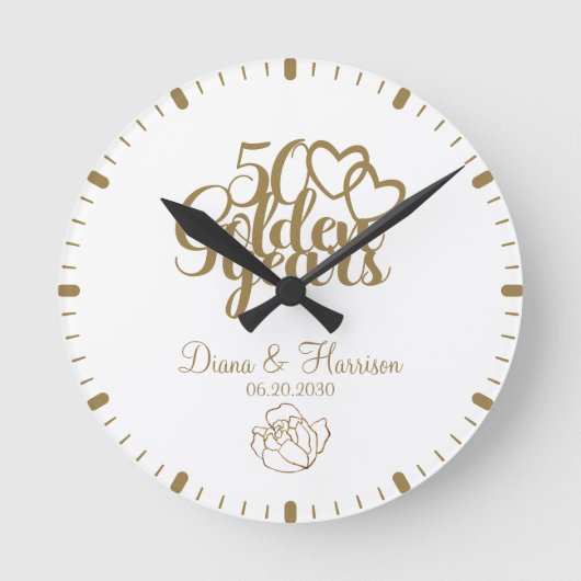 Gepersonaliseerde Goud 50e Jubileum Gift Wit Ronde Klok (Voorkant)