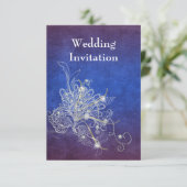 Gepersonaliseerde Goud Blauw Bloemen Bruiloft Uitn Kaart (Staand voorkant)