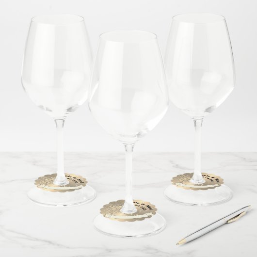 Gepersonaliseerde Goud Effect Trouwwijn Glas Label (Set)