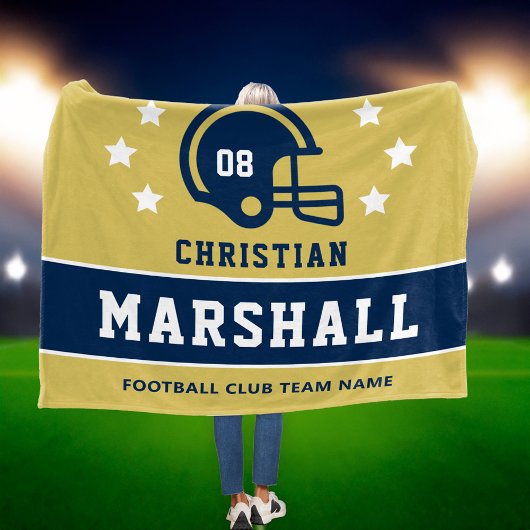 Gepersonaliseerde Goud en Navy Football Speler Naa Fleece Deken