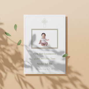 Gepersonaliseerde Goud en Wit Eerste Heilige Commu Kaart