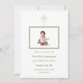 Gepersonaliseerde Goud en Wit Eerste Heilige Commu Kaart (Voorkant)