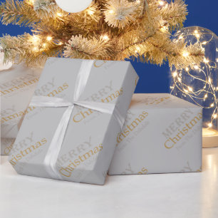 Gepersonaliseerde Goud en Zilver Vrolijk Kerstfees Cadeaupapier