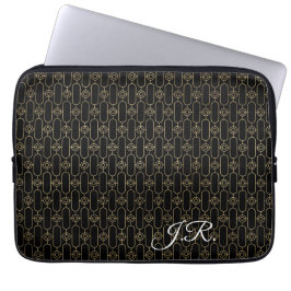 Gepersonaliseerde goud en zwart art deco laptop sleeve