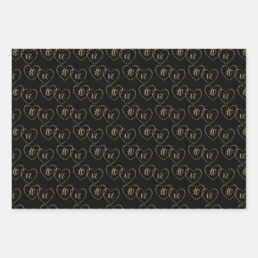 Gepersonaliseerde Goud en Zwarte Hart Charms van h Inpakpapier Vel (Voorkant 2)
