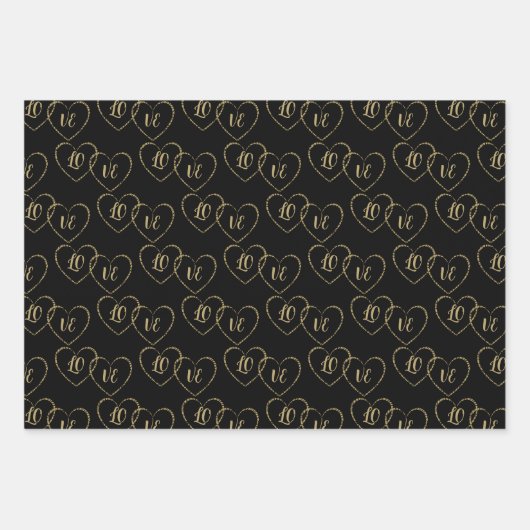 Gepersonaliseerde Goud en Zwarte Hart Charms van h Inpakpapier Vel (Voorkant)