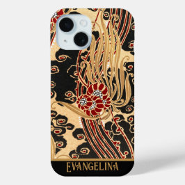 Gepersonaliseerde Goud & Zwart Bloemen Art Nouveau iPhone 15 Case