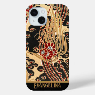 Gepersonaliseerde Goud & Zwart Bloemen Art Nouveau iPhone 15 Case