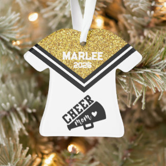 Gepersonaliseerde Goud & Zwart Cheer Mom Ornament
