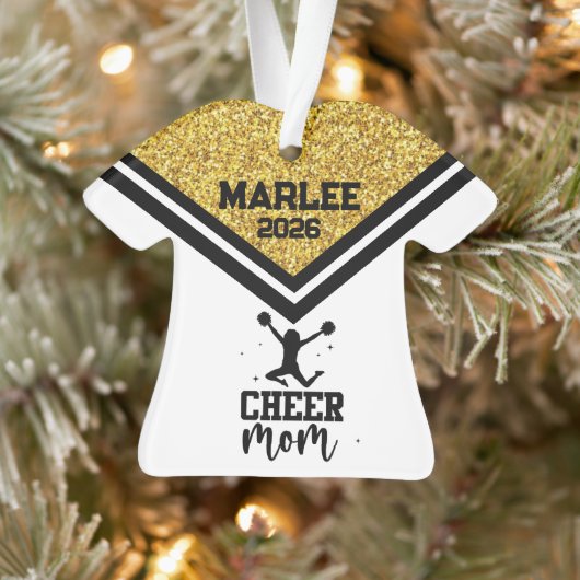 Gepersonaliseerde Goud & Zwart Cheer Mom Ornament (Boom)