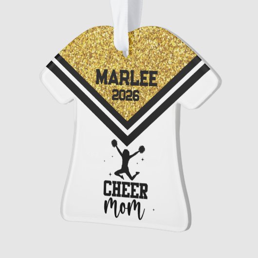 Gepersonaliseerde Goud & Zwart Cheer Mom Ornament (voorkant)