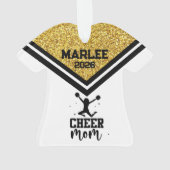 Gepersonaliseerde Goud & Zwart Cheer Mom Ornament (achterkant)