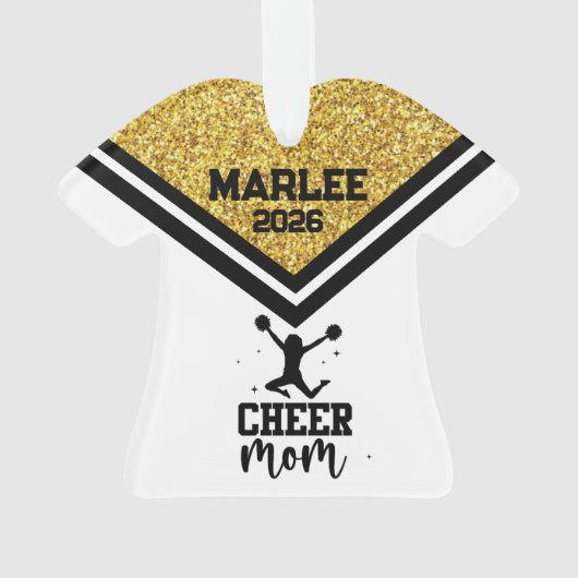 Gepersonaliseerde Goud & Zwart Cheer Mom Ornament (achterkant)