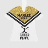 Gepersonaliseerde Goud & Zwart Cheer Mom Ornament (voorkant)