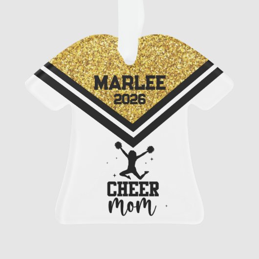 Gepersonaliseerde Goud & Zwart Cheer Mom Ornament (voorkant)