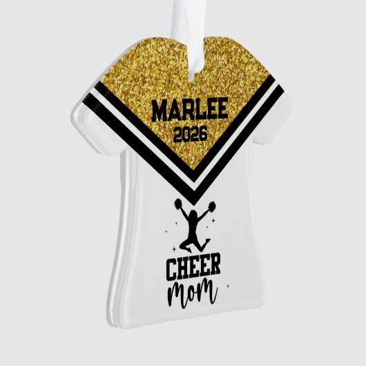 Gepersonaliseerde Goud & Zwart Cheer Mom Ornament (voorkant)