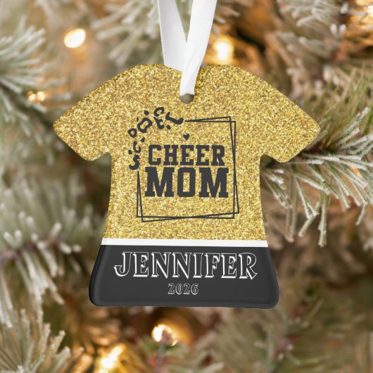 Gepersonaliseerde Goud & Zwart Cheer Mom Ornament (Boom)