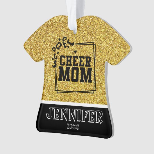Gepersonaliseerde Goud & Zwart Cheer Mom Ornament (voorkant)