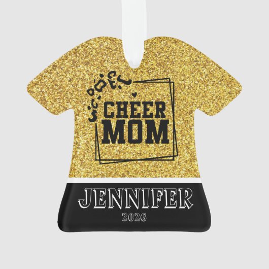 Gepersonaliseerde Goud & Zwart Cheer Mom Ornament (achterkant)