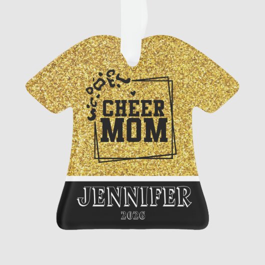 Gepersonaliseerde Goud & Zwart Cheer Mom Ornament (voorkant)