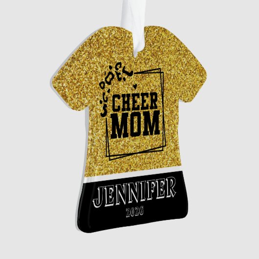 Gepersonaliseerde Goud & Zwart Cheer Mom Ornament (voorkant)