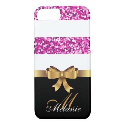 Gepersonaliseerde Goud, Zwart PINK GLITTER STRIPES Case-Mate iPhone Case (Achterkant)