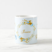  gepersonaliseerde goudblauwe winterbloemen koffiemok (Center)