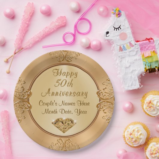 Gepersonaliseerde Gouden 50e Jubileum Papieren Bor Papieren Bordje (Feest)