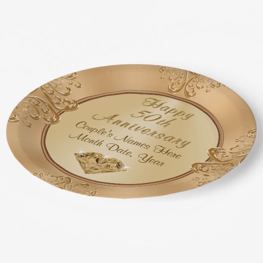 Gepersonaliseerde Gouden 50e Jubileum Papieren Bor Papieren Bordje (Gekanteld)