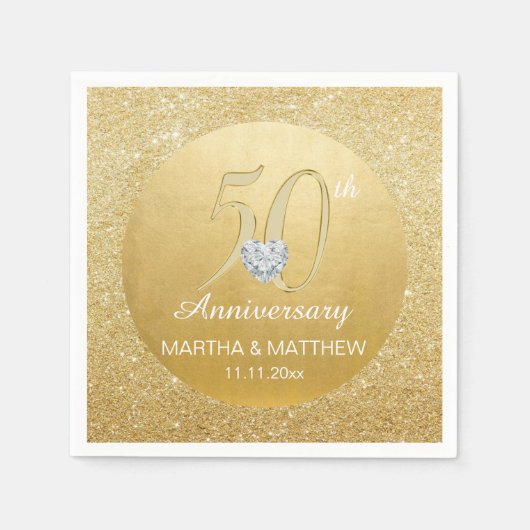 Gepersonaliseerde gouden 50ste bruiloft Jubileum Servet (Voorkant)