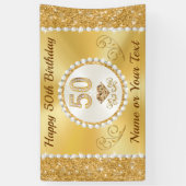 Gepersonaliseerde Gouden, 50ste Verjaardagsbanner Spandoek (Verticaal)