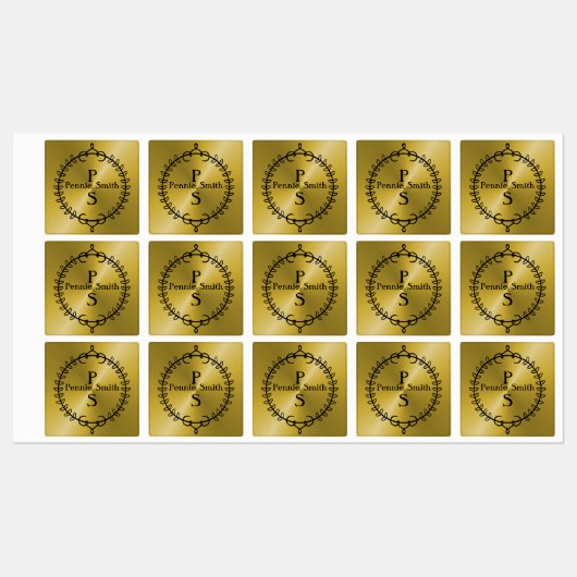 Gepersonaliseerde Gouden Aangepaste Vinyl Monogram Labels (Vel)