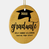 Gepersonaliseerde gouden Afstuderen mortier board Keramisch Ornament (Rechts)