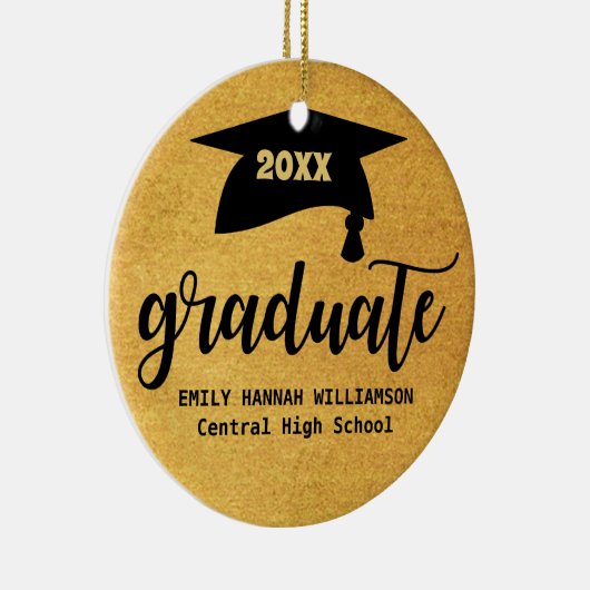 Gepersonaliseerde gouden Afstuderen mortier board Keramisch Ornament (Rechts)