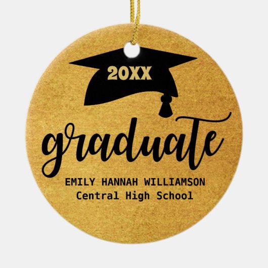 Gepersonaliseerde gouden Afstuderen mortier board Keramisch Ornament (Voorkant)