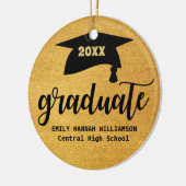 Gepersonaliseerde gouden Afstuderen mortier board Keramisch Ornament (Links)