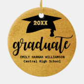 Gepersonaliseerde gouden Afstuderen mortier board Keramisch Ornament (Achterkant)