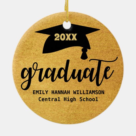 Gepersonaliseerde gouden Afstuderen mortier board Keramisch Ornament (Achterkant)