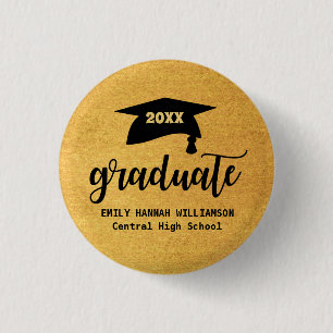Gepersonaliseerde gouden Afstuderen mortier board Ronde Button 3,2 Cm