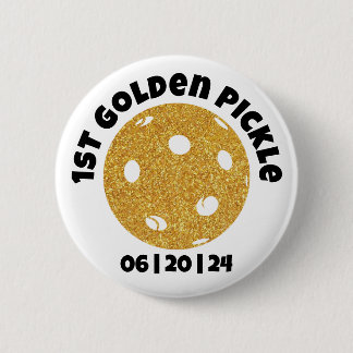 Gepersonaliseerde gouden augurk gouden pickleball ronde button 5,7 cm