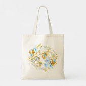 Gepersonaliseerde gouden & blauwe Waterverf bloeme Tote Bag (Achterkant)