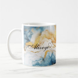 Gepersonaliseerde Gouden Blauwe Waterverf Gift voo Koffiemok