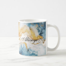 Gepersonaliseerde Gouden Blauwe Waterverf Gift voo Koffiemok