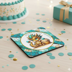 Gepersonaliseerde gouden Blauwgroen Dragon Boy's v Kartonnen Onderzetters
