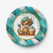 Gepersonaliseerde gouden Blauwgroen Dragon Boy's v Papieren Bordje (Voorkant)
