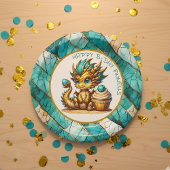 Gepersonaliseerde gouden Blauwgroen Dragon Boy's v Papieren Bordje