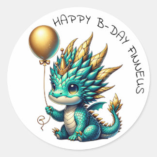 Gepersonaliseerde gouden Blauwgroen Dragon Boy's v Ronde Sticker