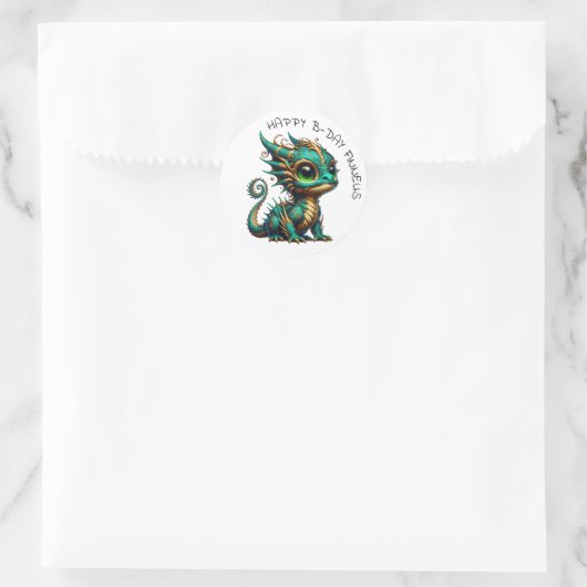 Gepersonaliseerde Gouden Blauwgroen Dragon Boy's V Ronde Sticker (Tas)