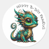 Gepersonaliseerde Gouden Blauwgroen Dragon Boy's V Ronde Sticker (Voorkant)
